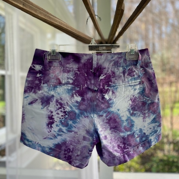 Hand crafted tie dyed J.Crew Rainbow Striped Shorts Size 6 gorgeous purples! - Picture 2 of 4